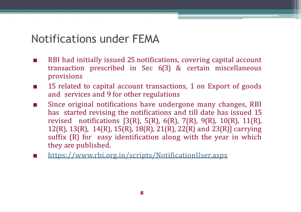 notifications under fema