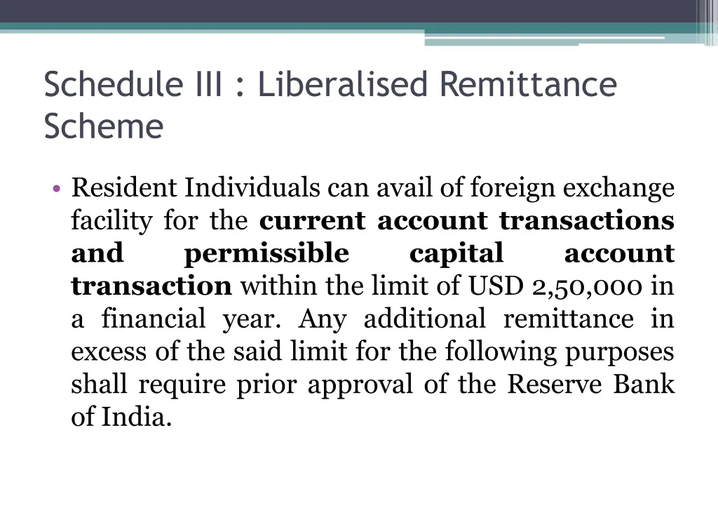 schedule iii liberalised remittance scheme