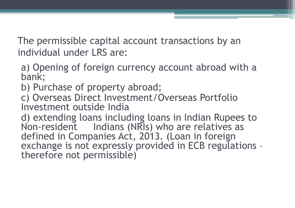 the permissible capital account transactions