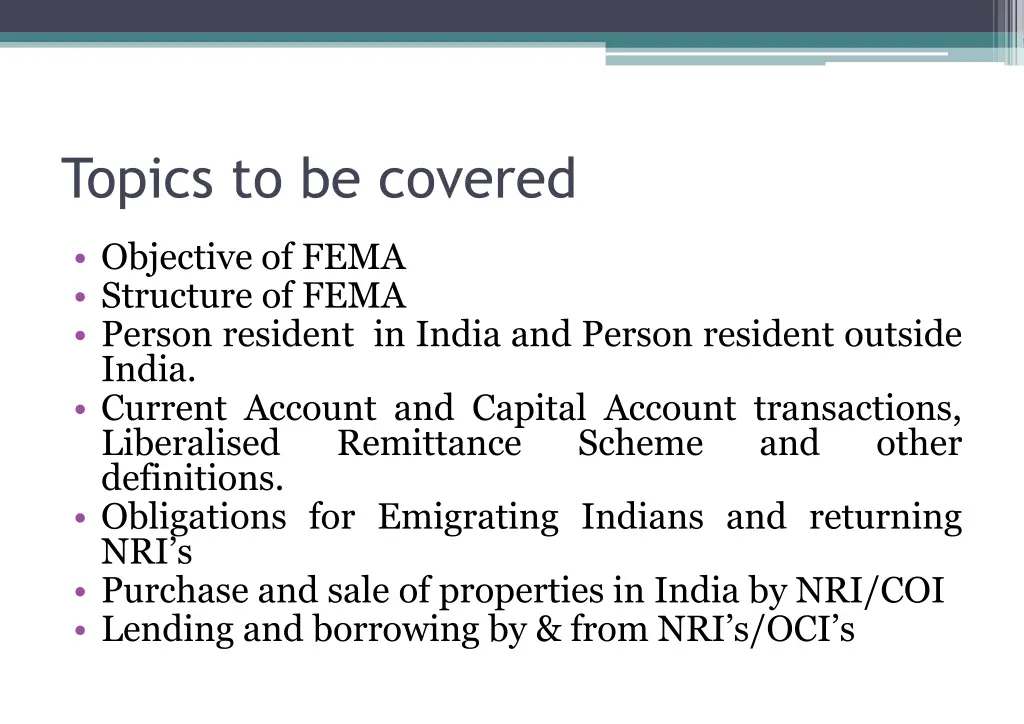 topics to be covered