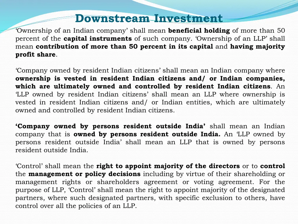 downstream investment ownership of an indian