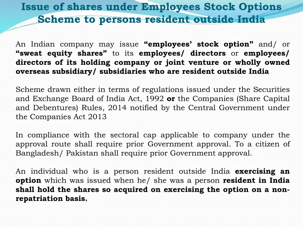 issue of shares under employees stock options