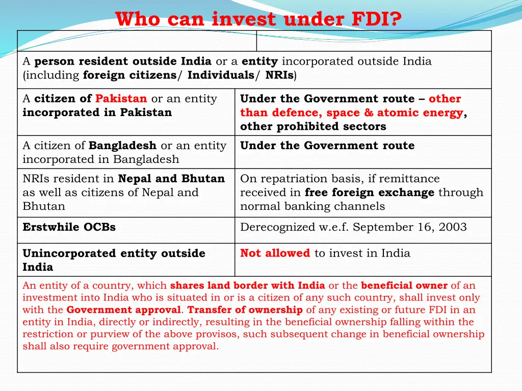 who can invest under fdi
