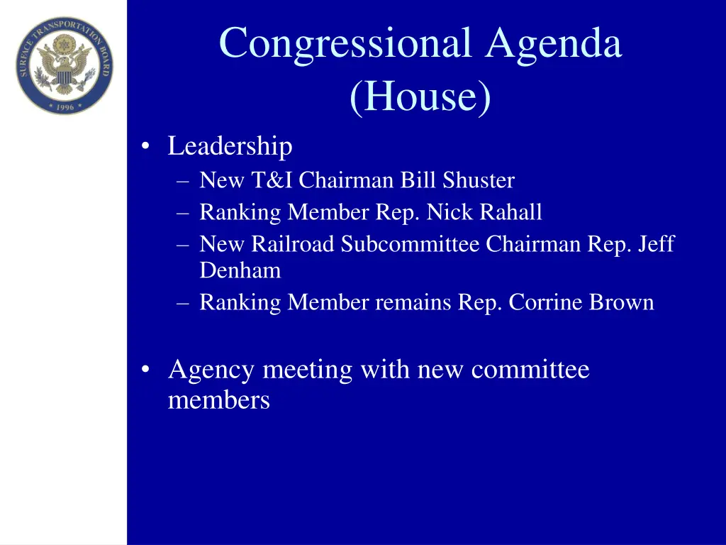 congressional agenda house leadership