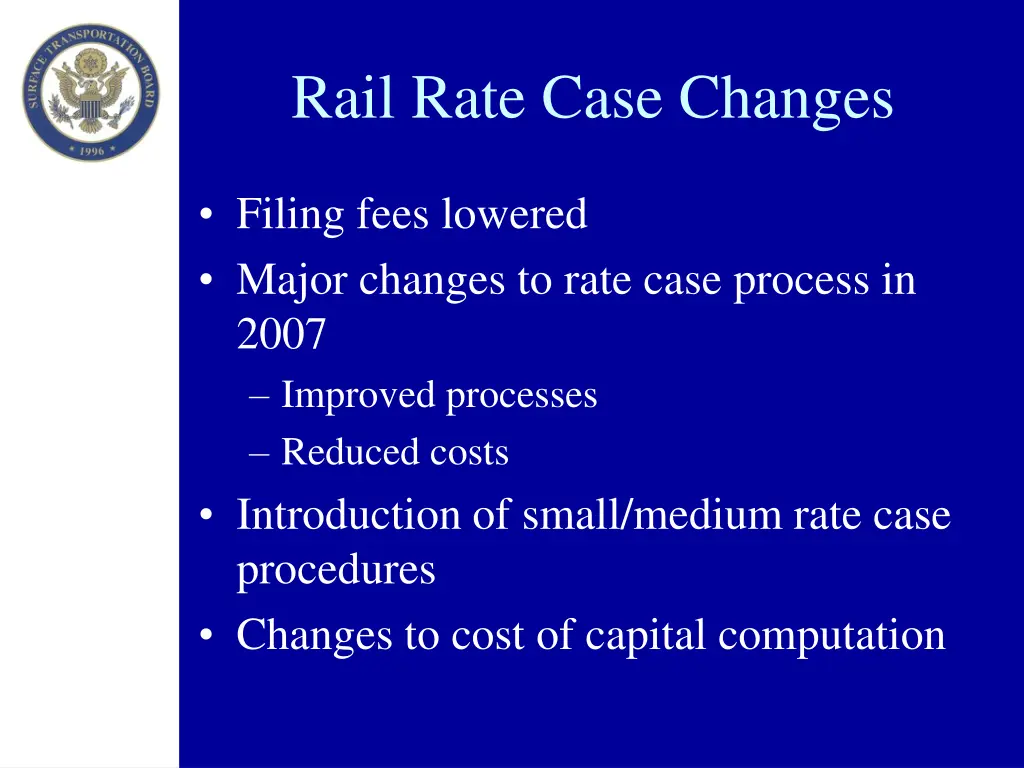 rail rate case changes