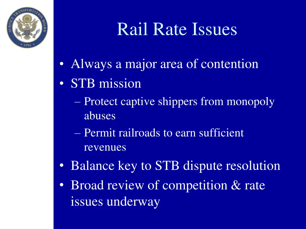 rail rate issues