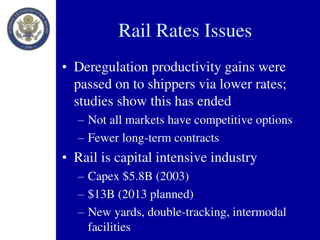 rail rates issues