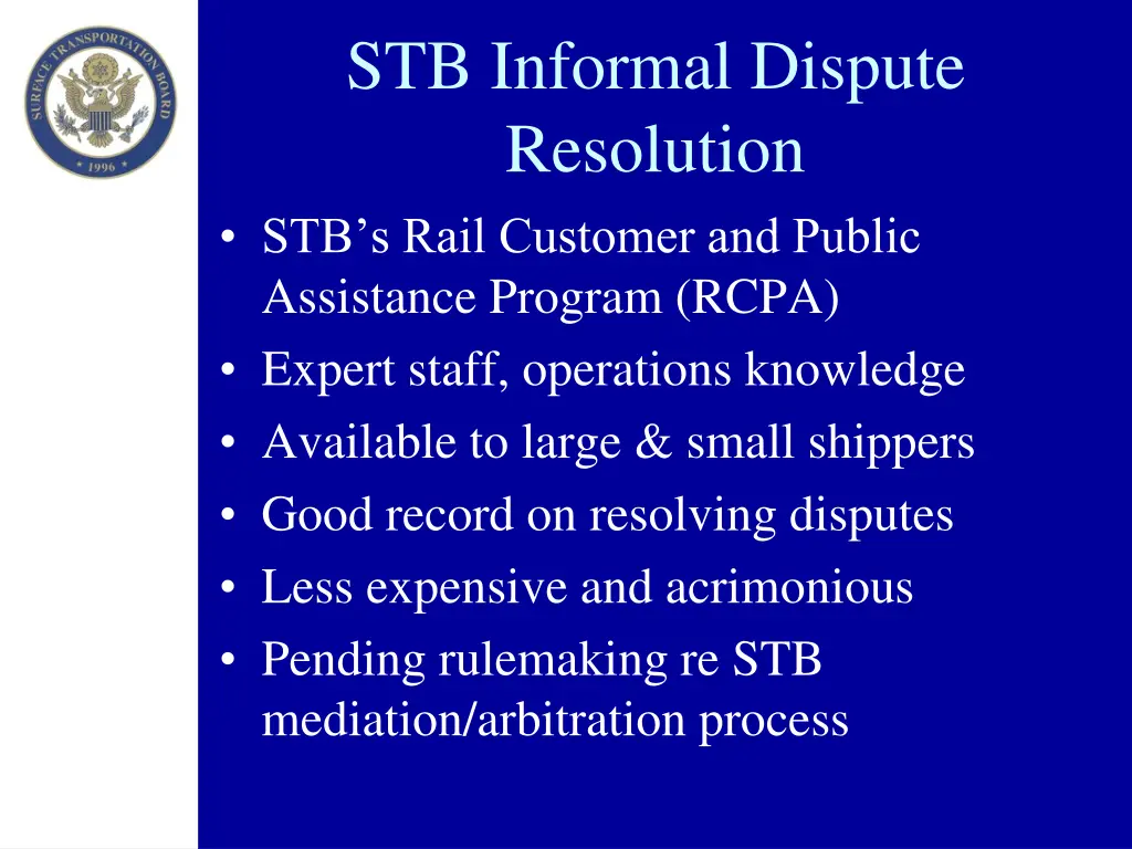 stb informal dispute resolution stb s rail