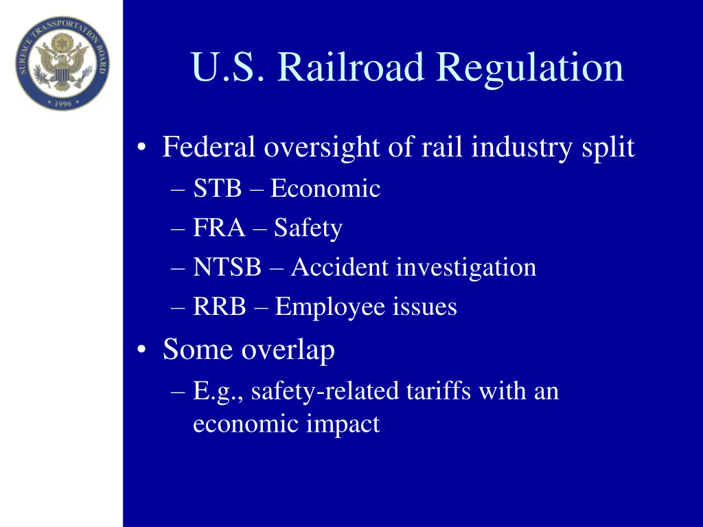 u s railroad regulation
