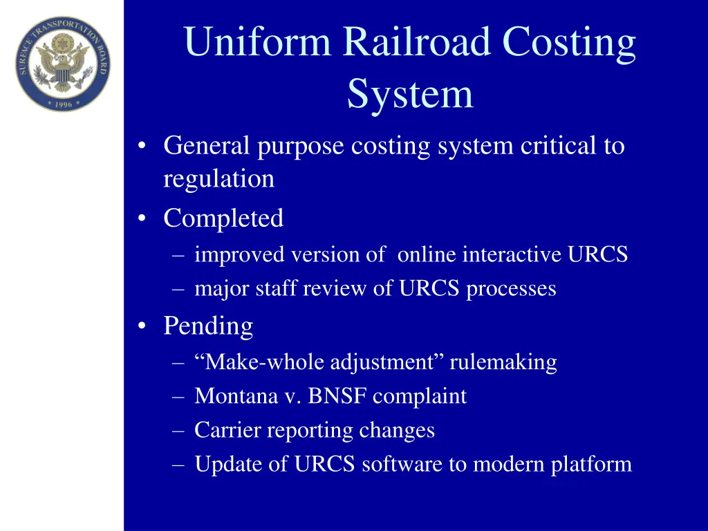 uniform railroad costing system general purpose
