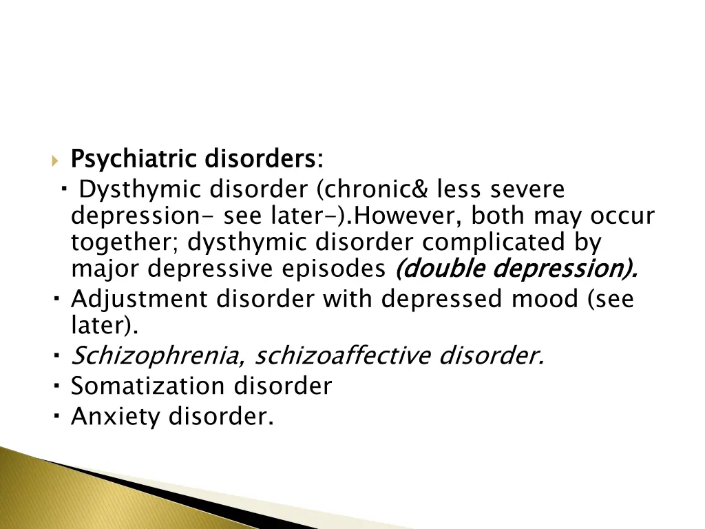 psychiatric disorders dysthymic disorder chronic