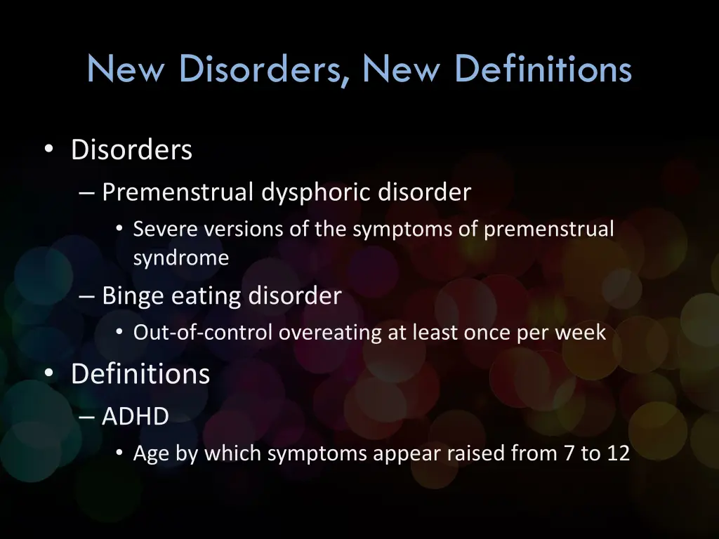 new disorders new definitions
