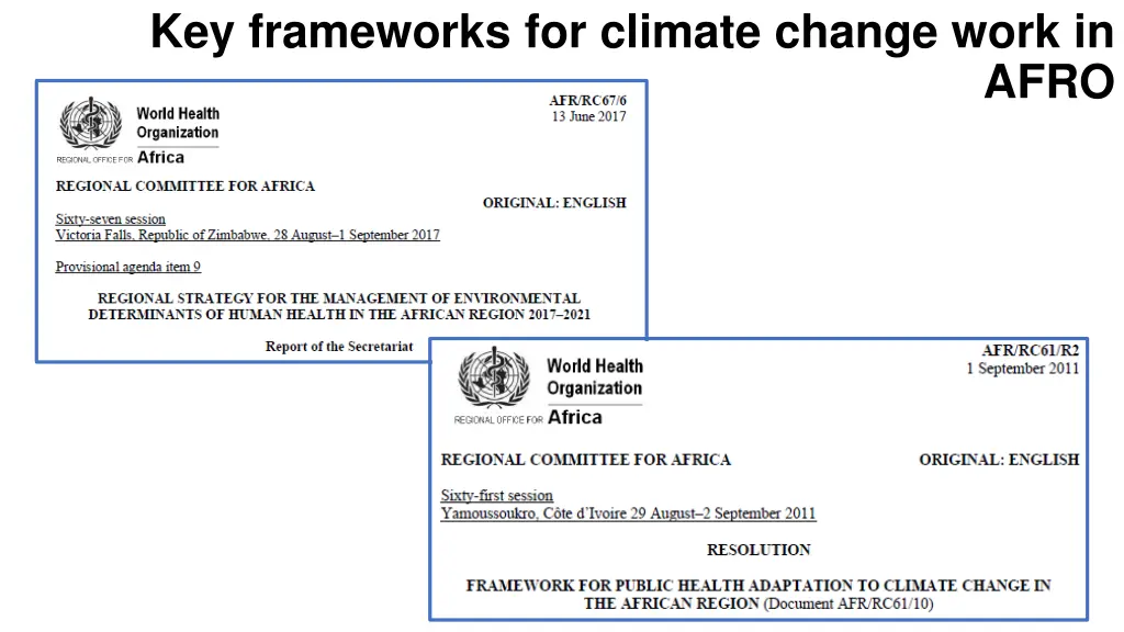 key frameworks for climate change work in