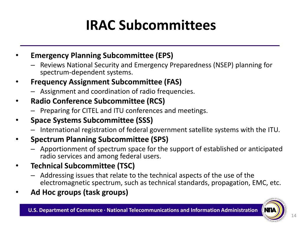 irac subcommittees
