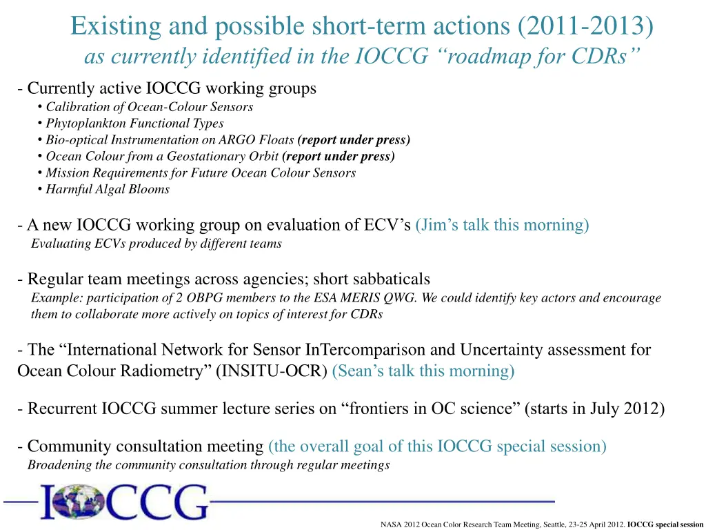 existing and possible short term actions 2011
