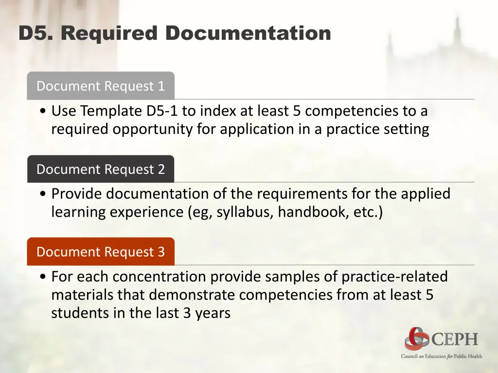 d5 required documentation
