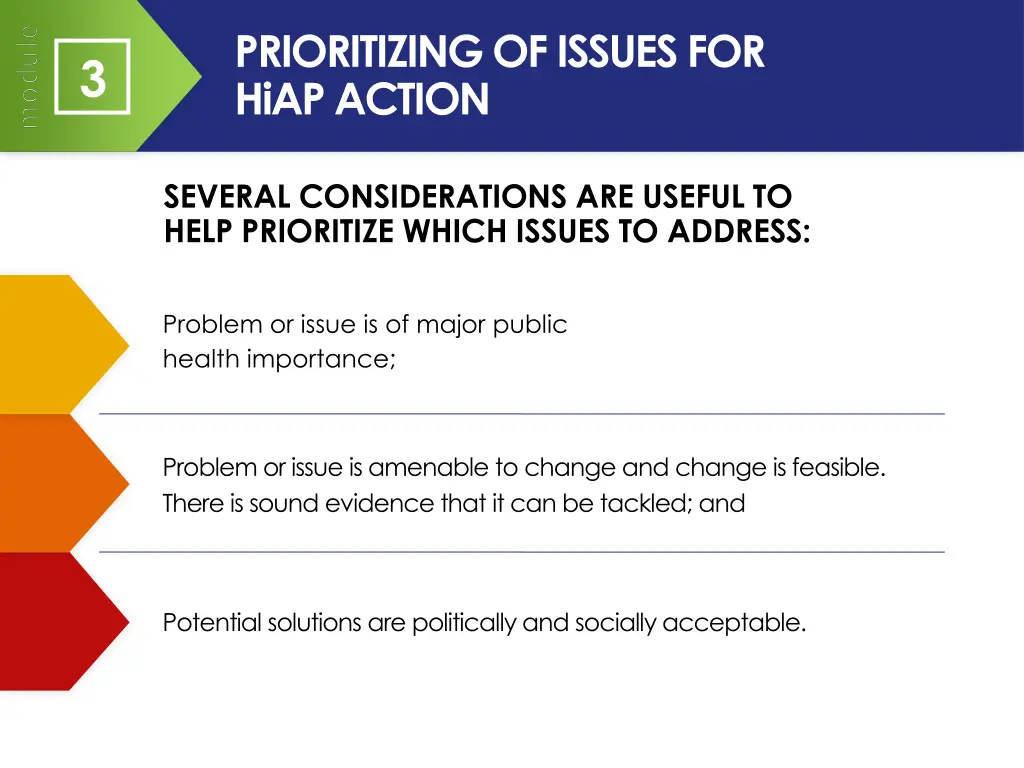 prioritizing of issues for hiap action