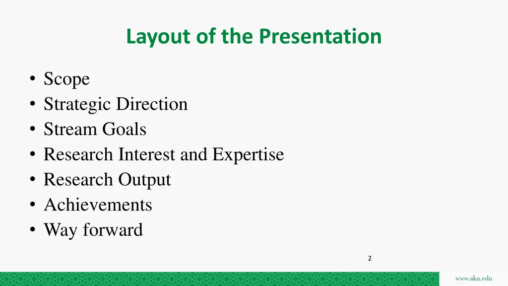 layout of the presentation