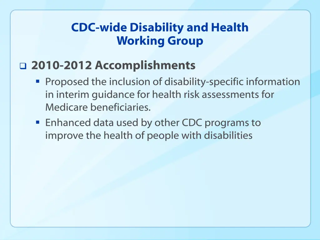 cdc wide disability and health working group 2