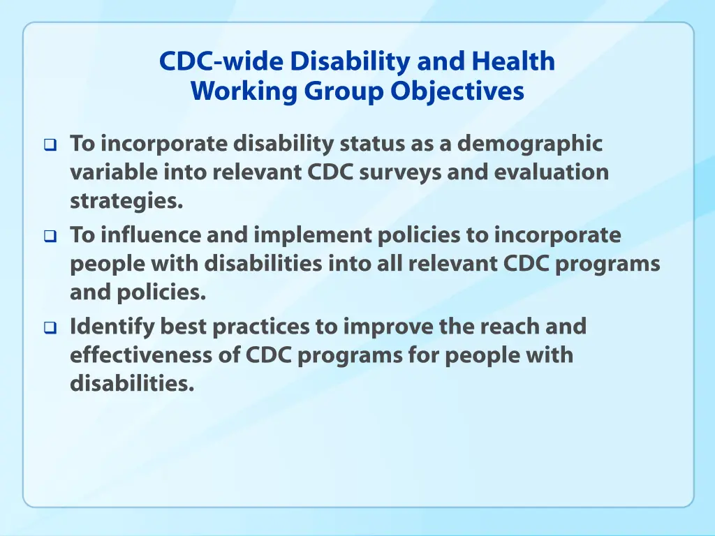 cdc wide disability and health working group