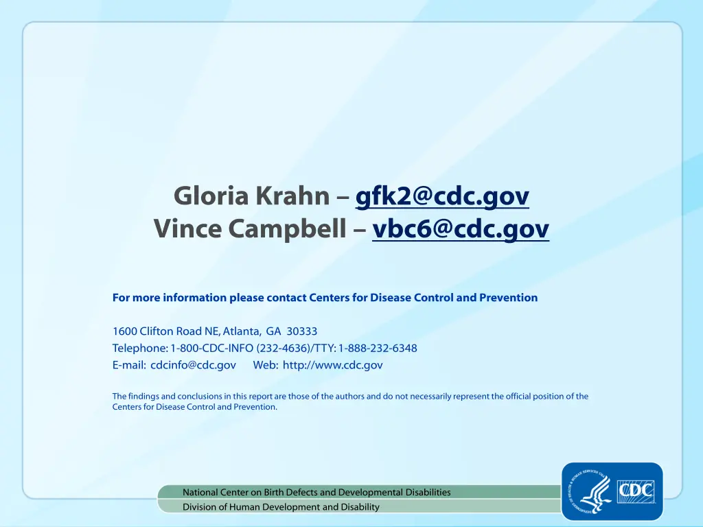 gloria krahn gfk2@cdc gov vince campbell vbc6@cdc