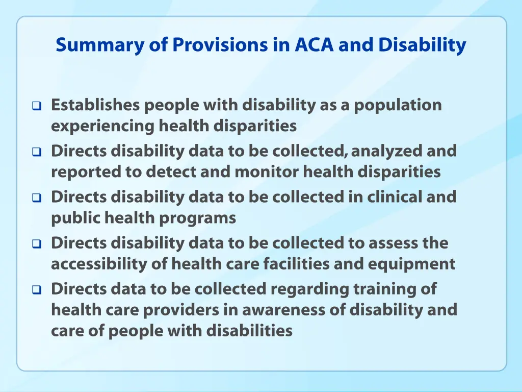 summary of provisions in aca and disability