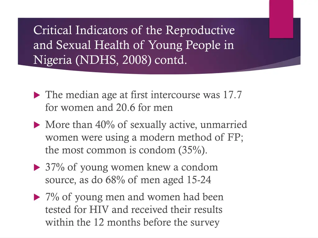 critical indicators of the reproductive 1