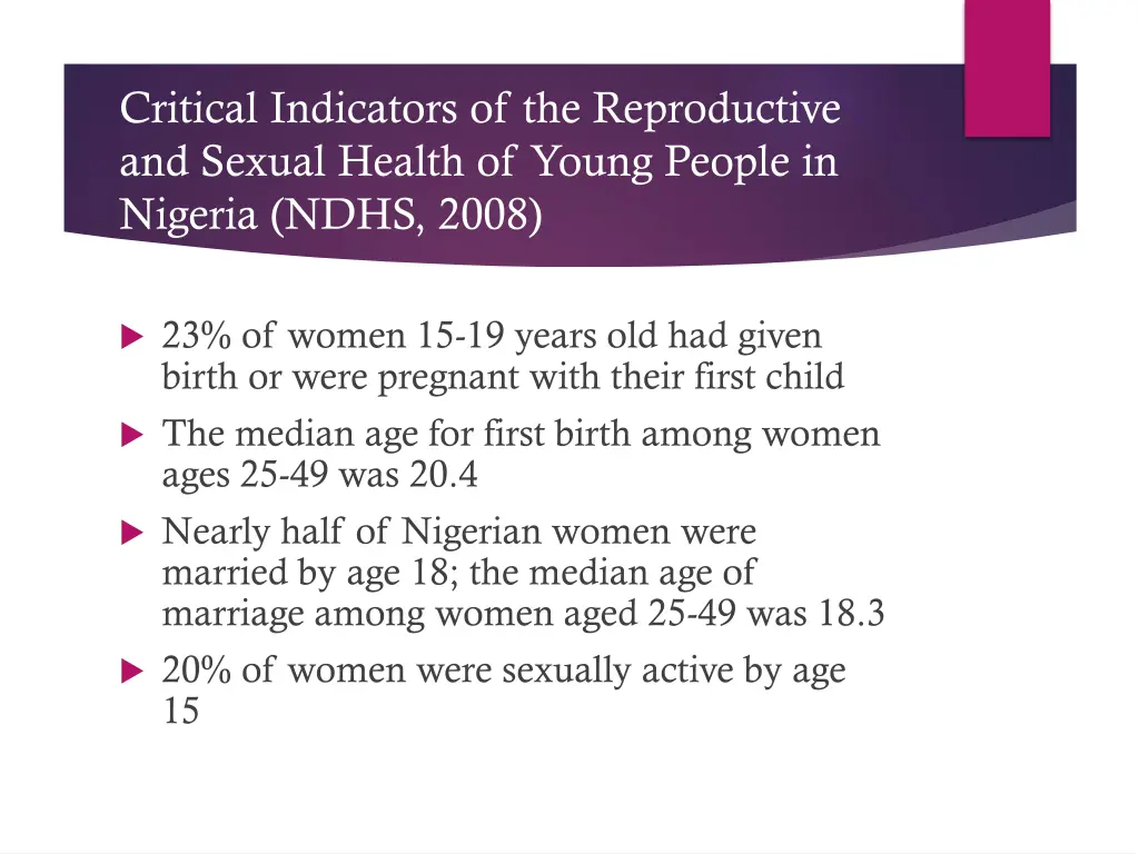 critical indicators of the reproductive