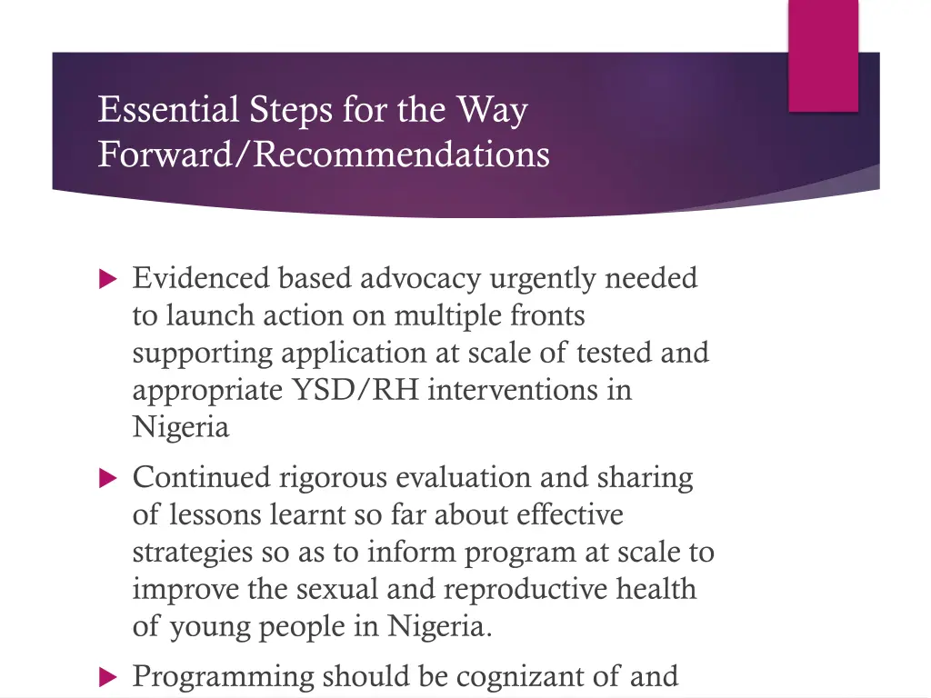 essential steps for the way forward
