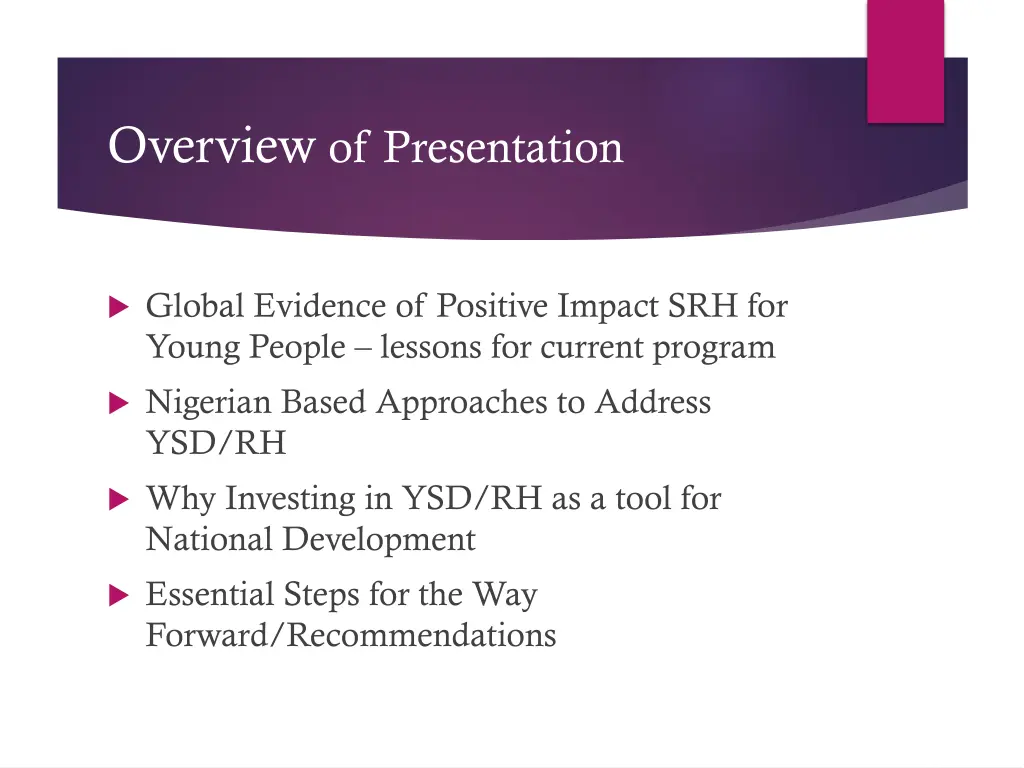 overview of presentation 1