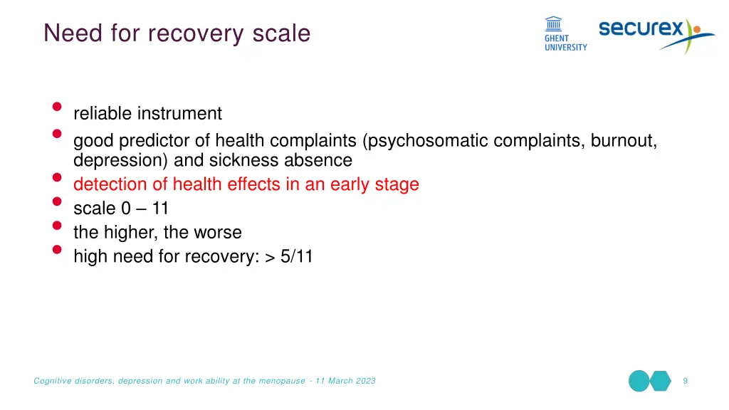 need for recovery scale