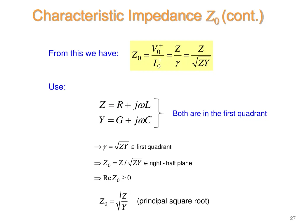 characteristic impedance z 0 cont 1