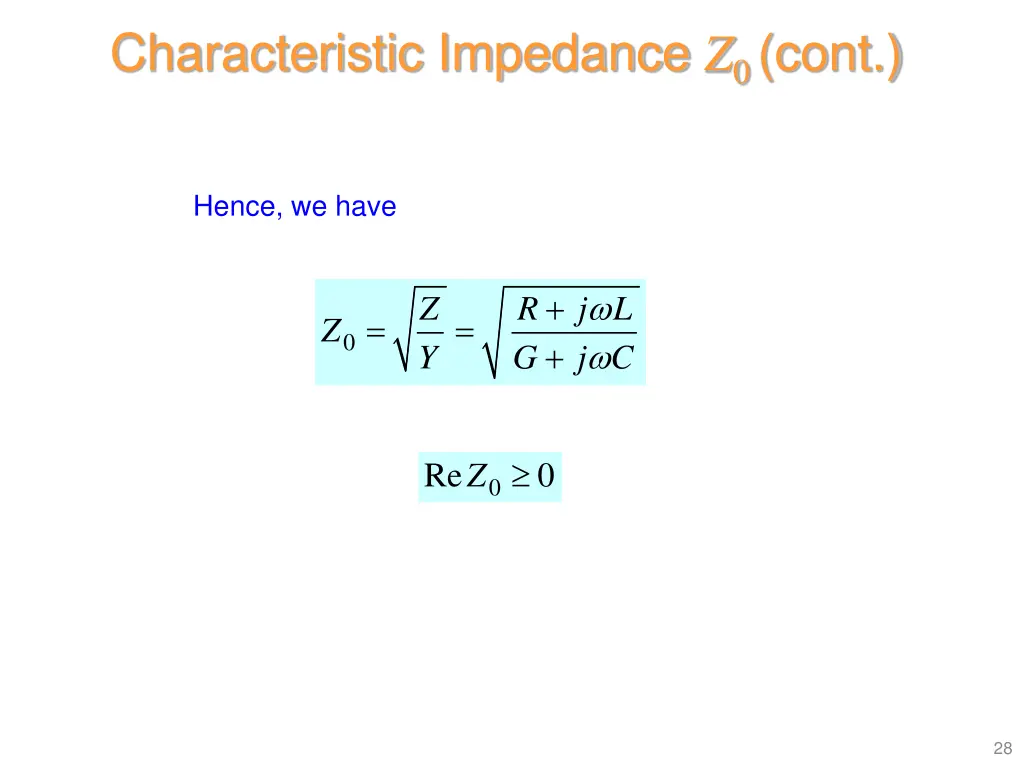 characteristic impedance z 0 cont 2