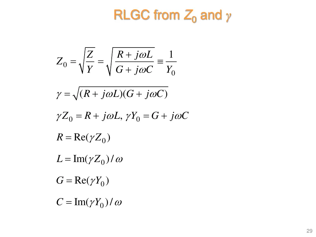 rlgc from z 0 and