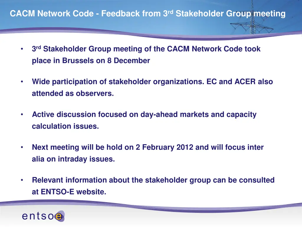cacm network code feedback from 3 rd stakeholder