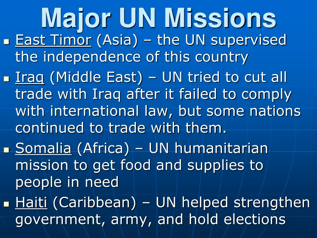 major un missions east timor asia