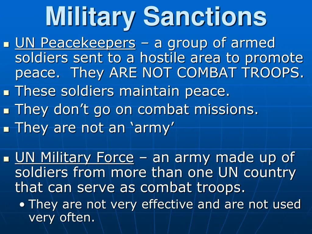 military sanctions un peacekeepers a group