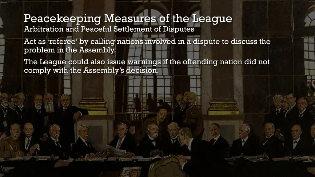peacekeeping measures of the league arbitration