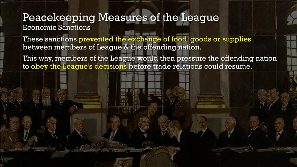 peacekeeping measures of the league economic