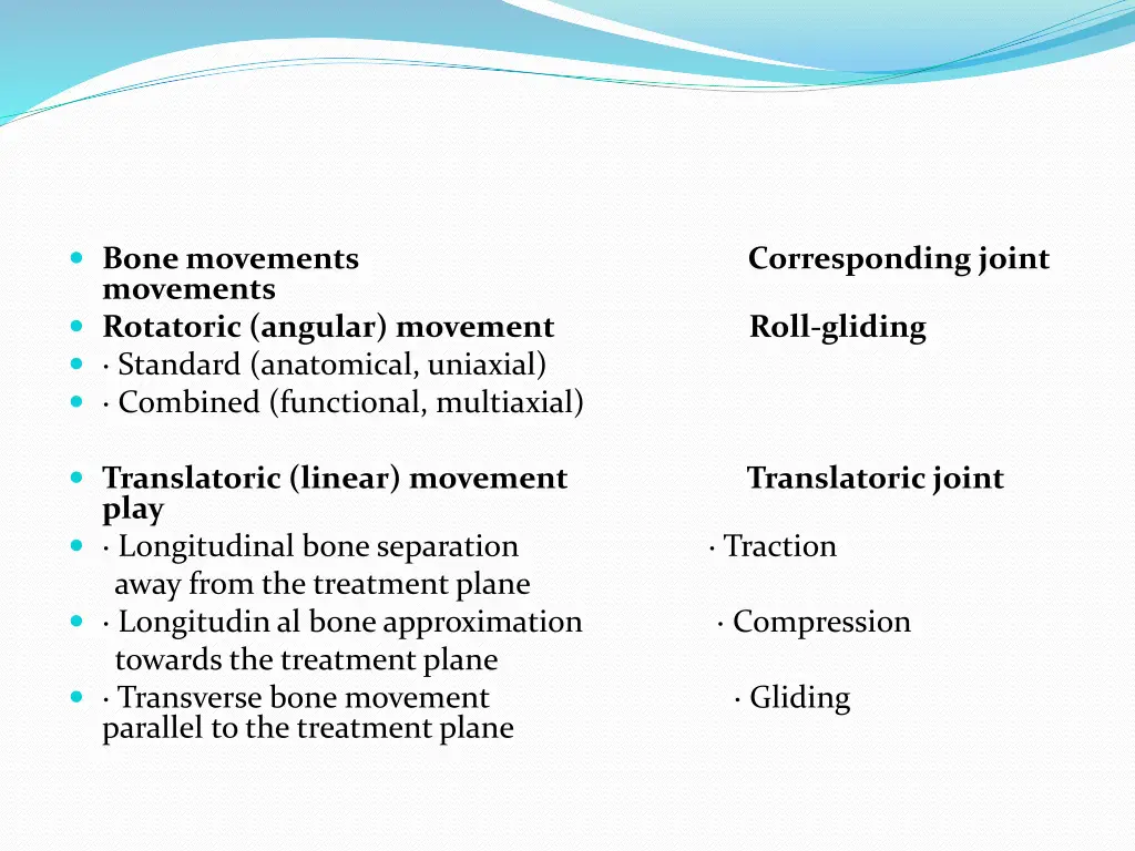 bone movements corresponding joint movements