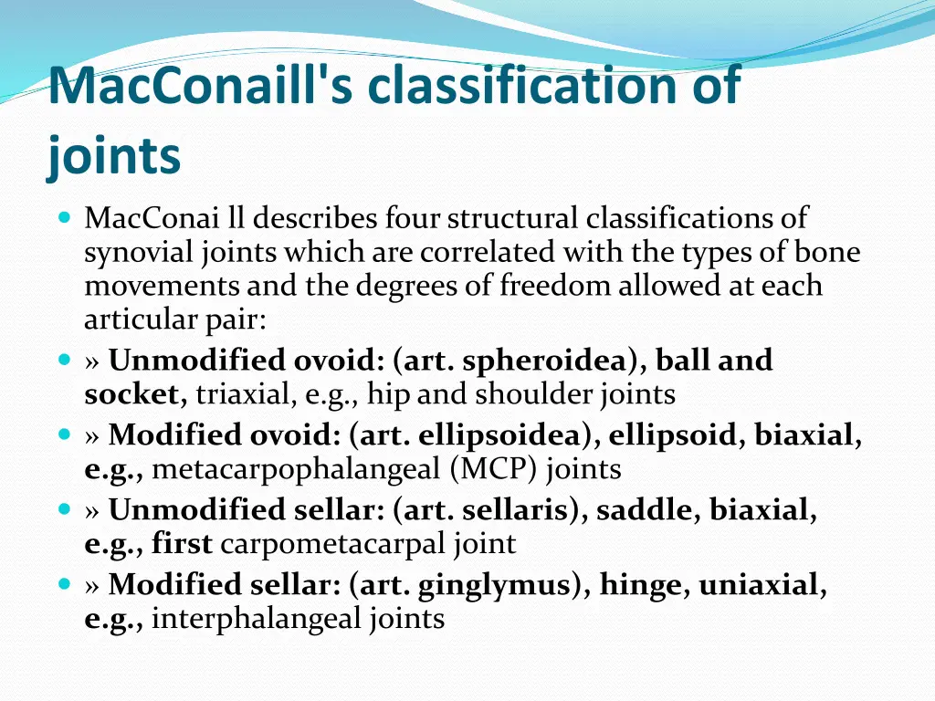macconaill s classification of joints