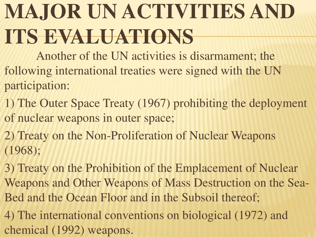 major un activities and its evaluations another