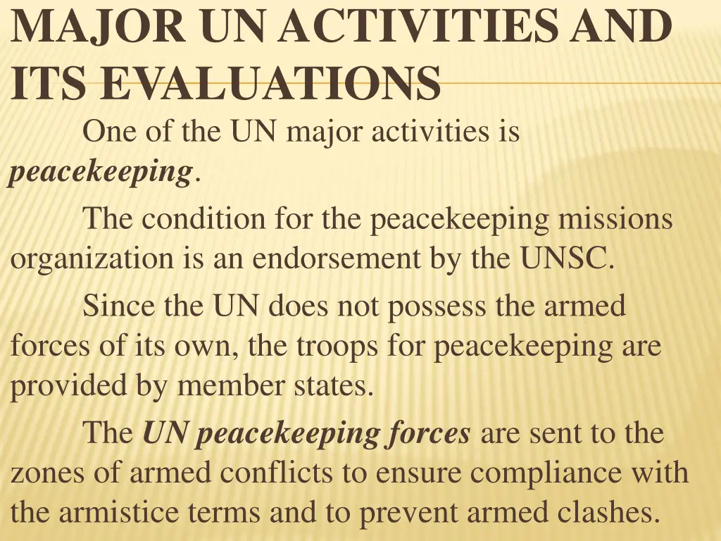 major un activities and its evaluations