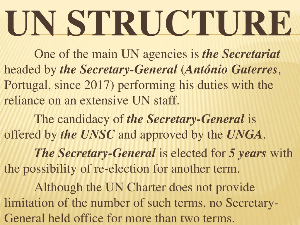 un structure one of the main un agencies