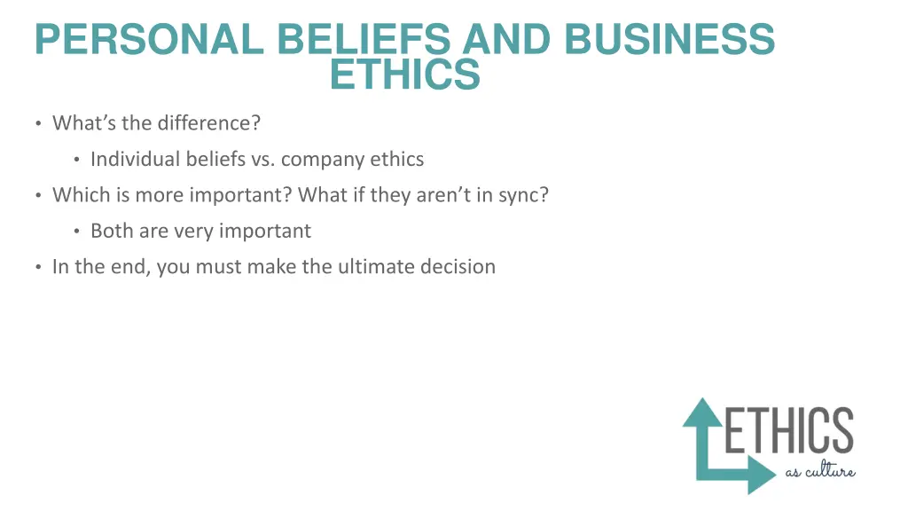 personal beliefs and business ethics