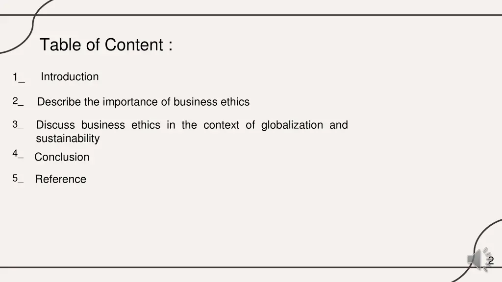table of content