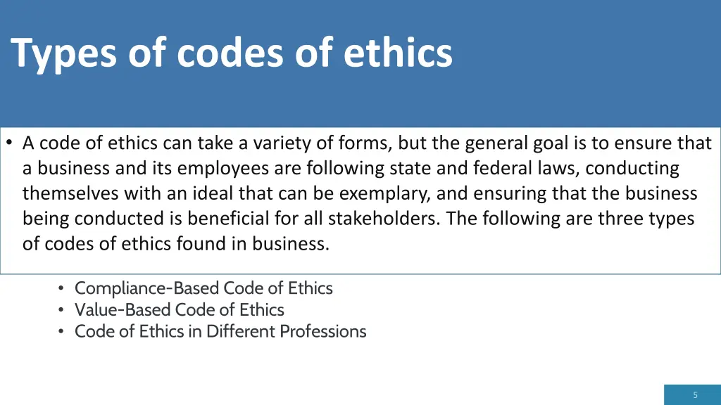 types of codes of ethics