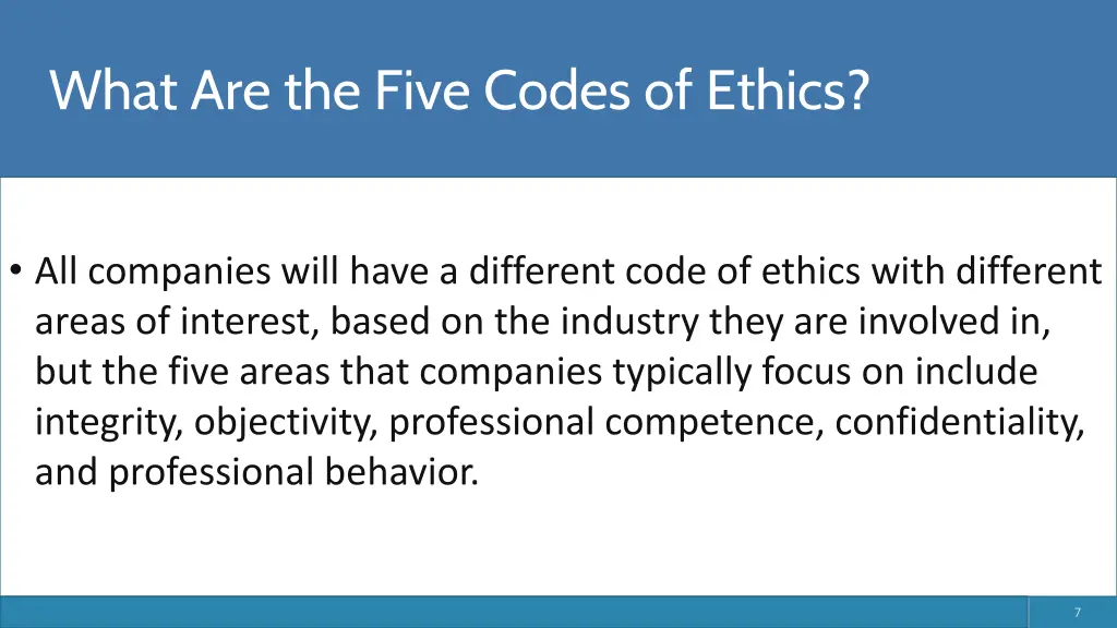 what are the five codes of ethics