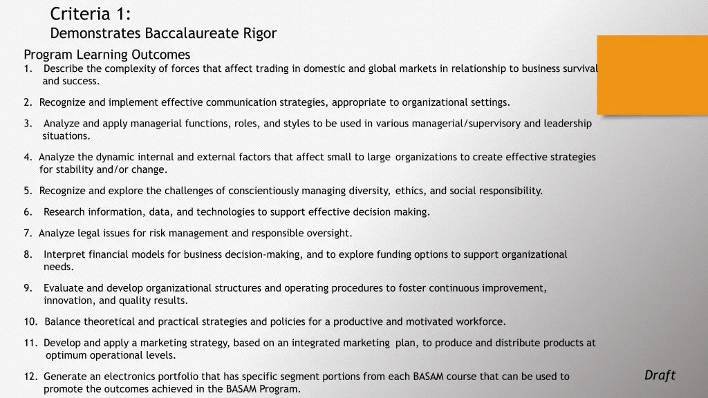 criteria 1 demonstrates baccalaureate rigor