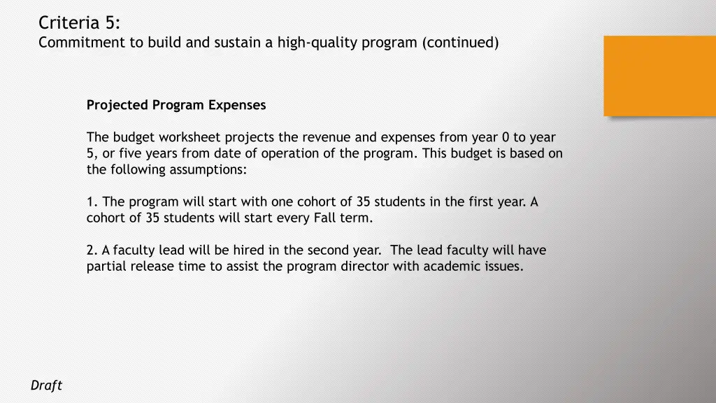 criteria 5 commitment to build and sustain a high 1